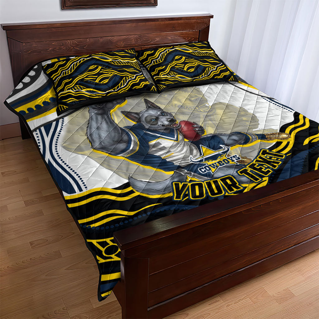 Personalized Melbourne Storm Quilt Bed Set Aboriginal Dot Art - Dreamtime Rugby Mascot