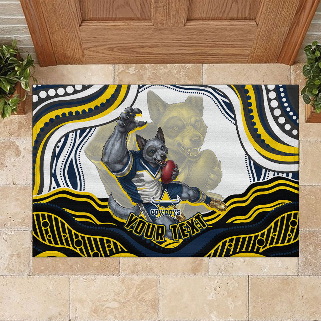 Personalized Melbourne Storm Rubber Doormat Aboriginal Dot Art - Dreamtime Rugby Mascot