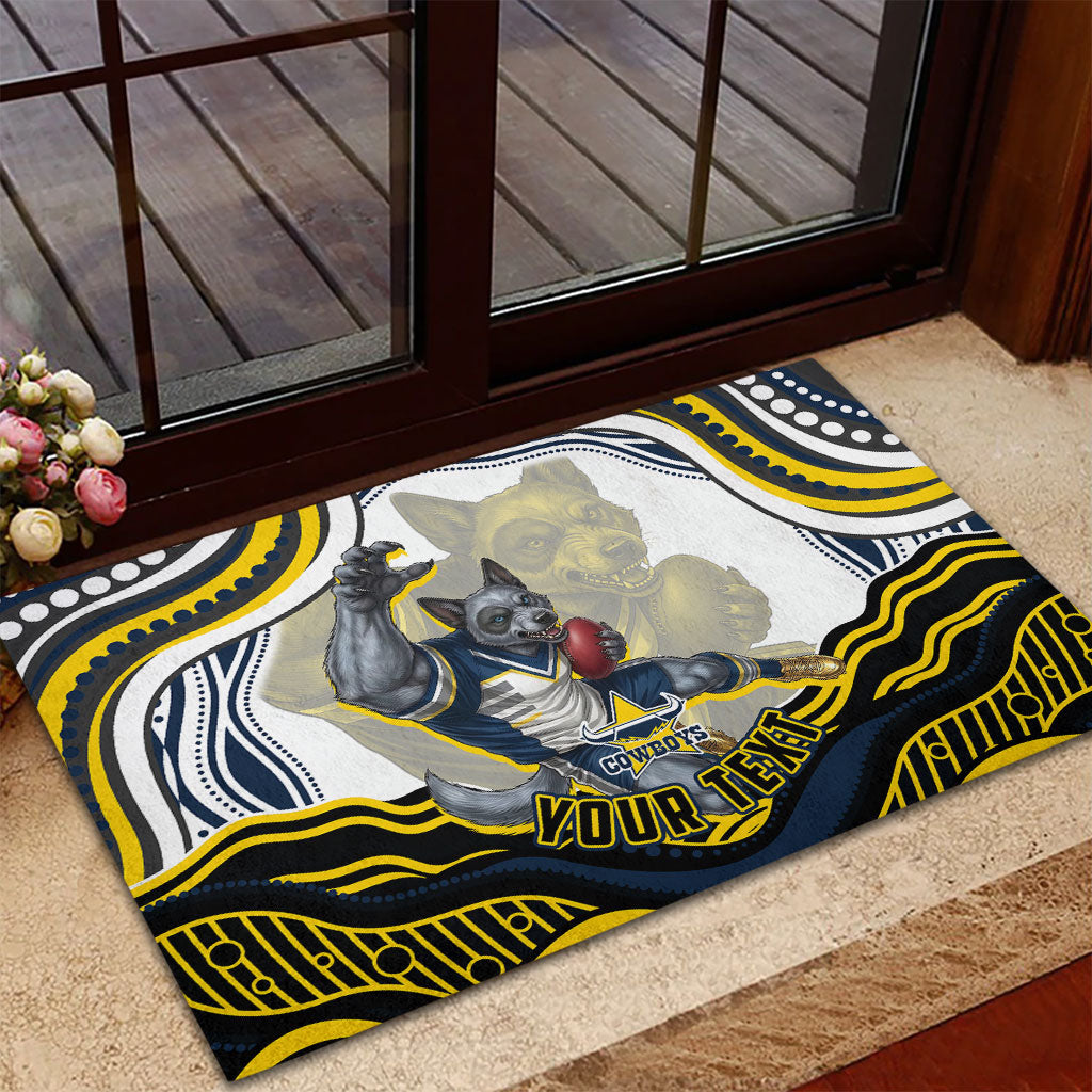 Personalized Melbourne Storm Rubber Doormat Aboriginal Dot Art - Dreamtime Rugby Mascot