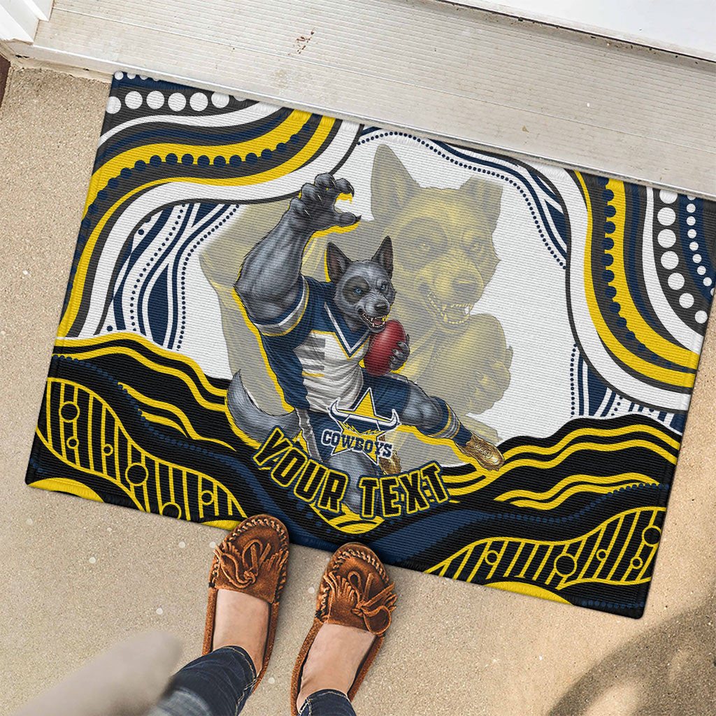 Personalized Melbourne Storm Rubber Doormat Aboriginal Dot Art - Dreamtime Rugby Mascot