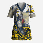 Personalized Melbourne Storm Scrub Top Aboriginal Dot Art - Dreamtime Rugby Mascot
