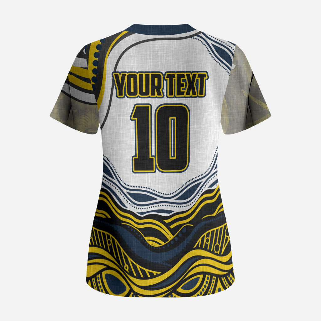 Personalized Melbourne Storm Scrub Top Aboriginal Dot Art - Dreamtime Rugby Mascot