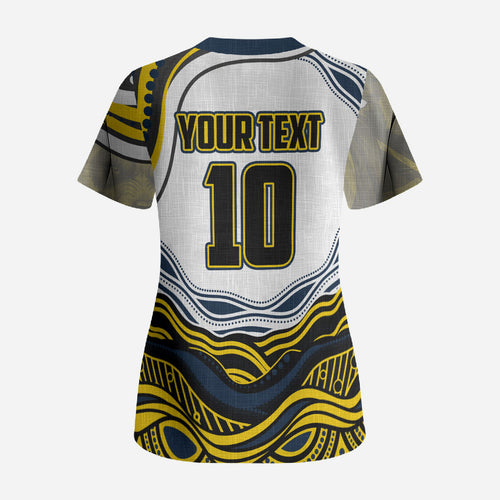 Personalized Melbourne Storm Scrub Top Aboriginal Dot Art - Dreamtime Rugby Mascot