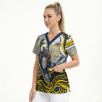 Personalized Melbourne Storm Scrub Top Aboriginal Dot Art - Dreamtime Rugby Mascot