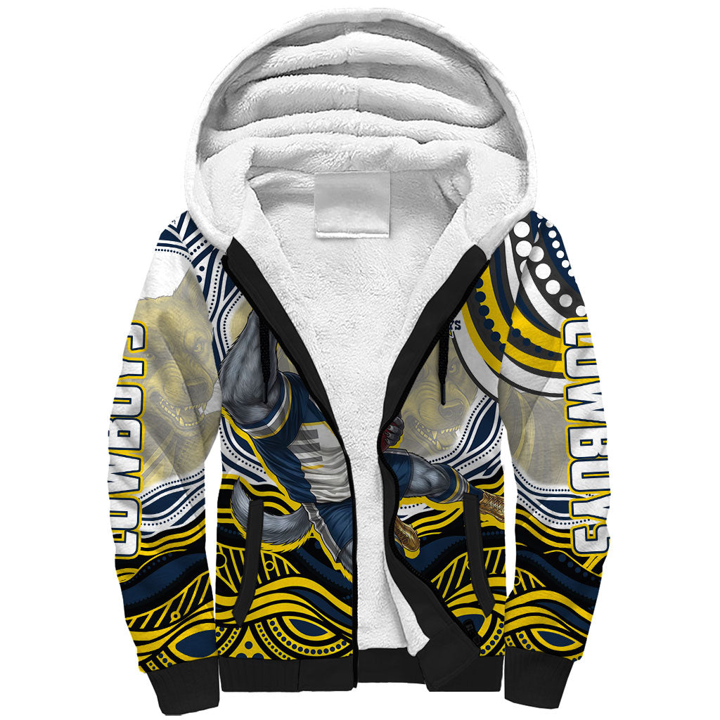 Personalized Melbourne Storm Sherpa Hoodie Aboriginal Dot Art - Dreamtime Rugby Mascot