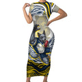 Personalized Melbourne Storm Short Sleeve Bodycon Dress Aboriginal Dot Art - Dreamtime Rugby Mascot