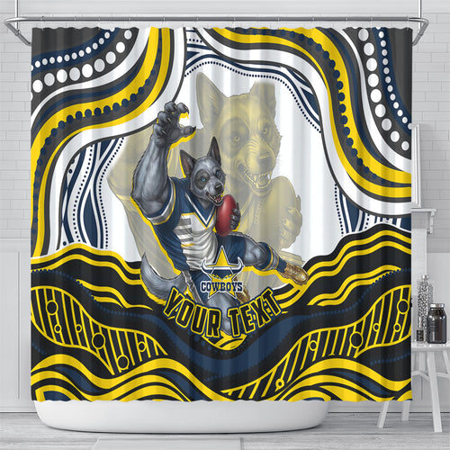 Personalized Melbourne Storm Shower Curtain Aboriginal Dot Art - Dreamtime Rugby Mascot