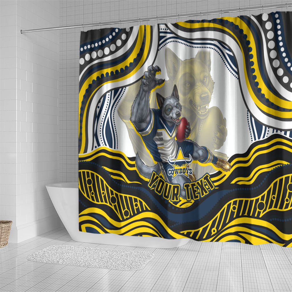 Personalized Melbourne Storm Shower Curtain Aboriginal Dot Art - Dreamtime Rugby Mascot