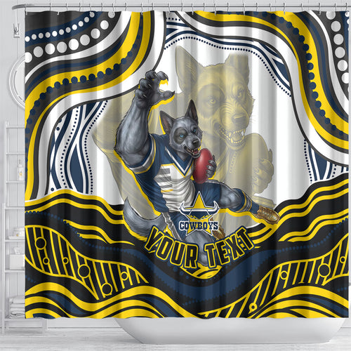 Personalized Melbourne Storm Shower Curtain Aboriginal Dot Art - Dreamtime Rugby Mascot