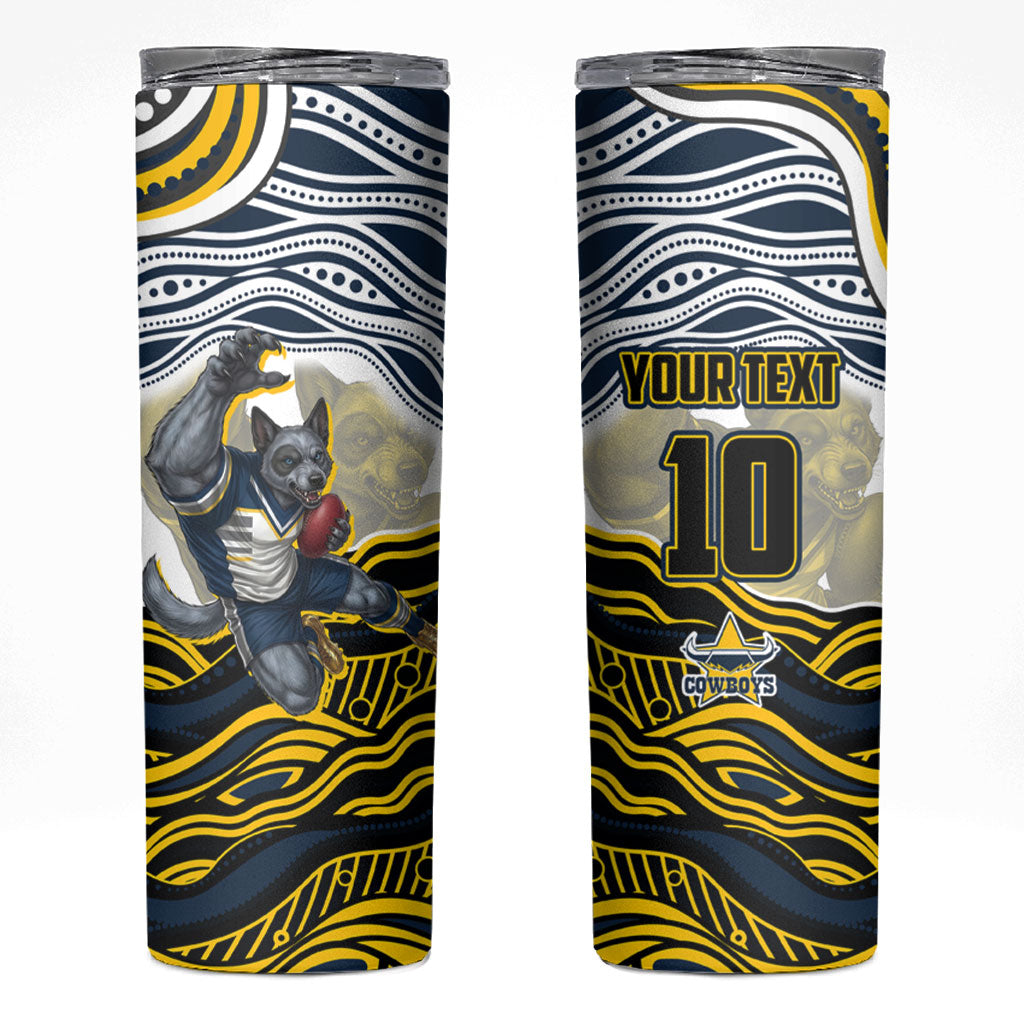 Personalized Melbourne Storm Skinny Tumbler Aboriginal Dot Art - Dreamtime Rugby Mascot