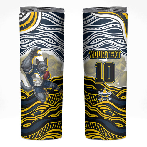 Personalized Melbourne Storm Skinny Tumbler Aboriginal Dot Art - Dreamtime Rugby Mascot