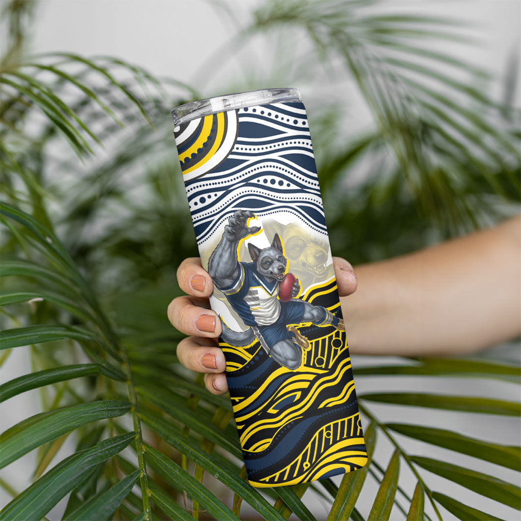 Personalized Melbourne Storm Skinny Tumbler Aboriginal Dot Art - Dreamtime Rugby Mascot