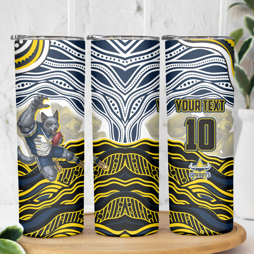 Personalized Melbourne Storm Skinny Tumbler Aboriginal Dot Art - Dreamtime Rugby Mascot