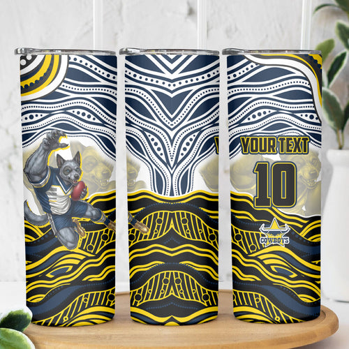 Personalized Melbourne Storm Skinny Tumbler Aboriginal Dot Art - Dreamtime Rugby Mascot