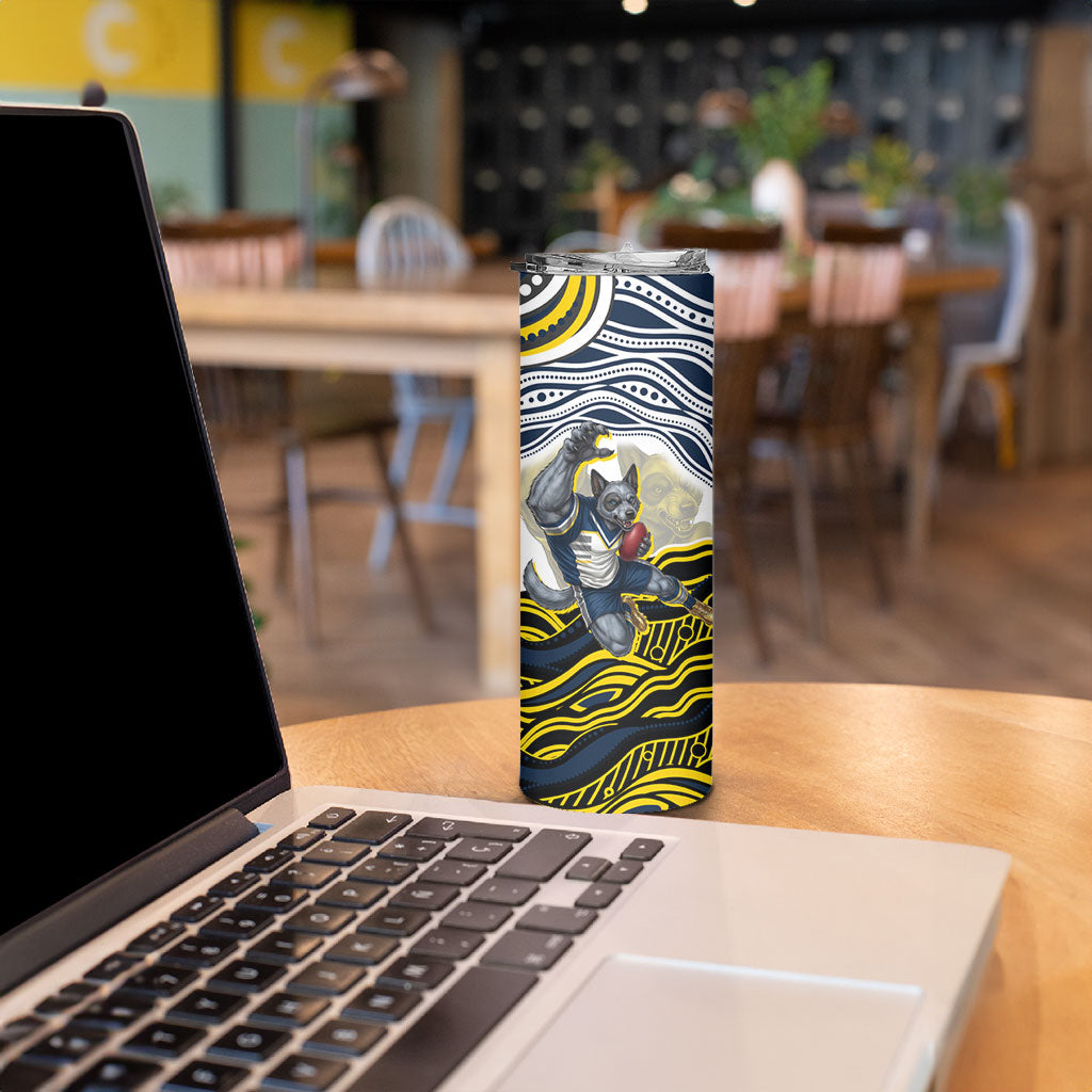Personalized Melbourne Storm Skinny Tumbler Aboriginal Dot Art - Dreamtime Rugby Mascot