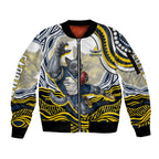 Personalized Melbourne Storm Sleeve Zip Bomber Jacket Aboriginal Dot Art - Dreamtime Rugby Mascot