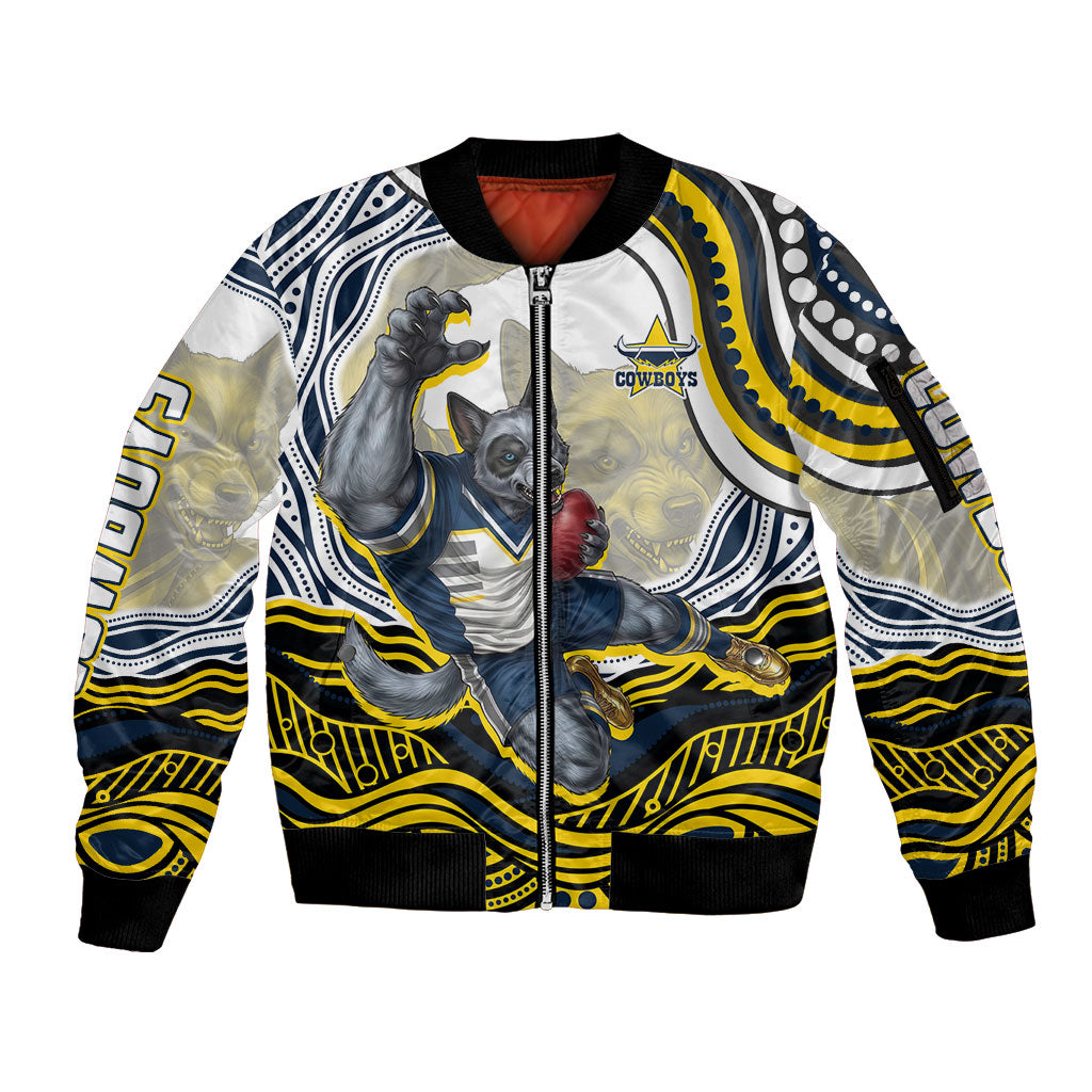 Personalized Melbourne Storm Sleeve Zip Bomber Jacket Aboriginal Dot Art - Dreamtime Rugby Mascot