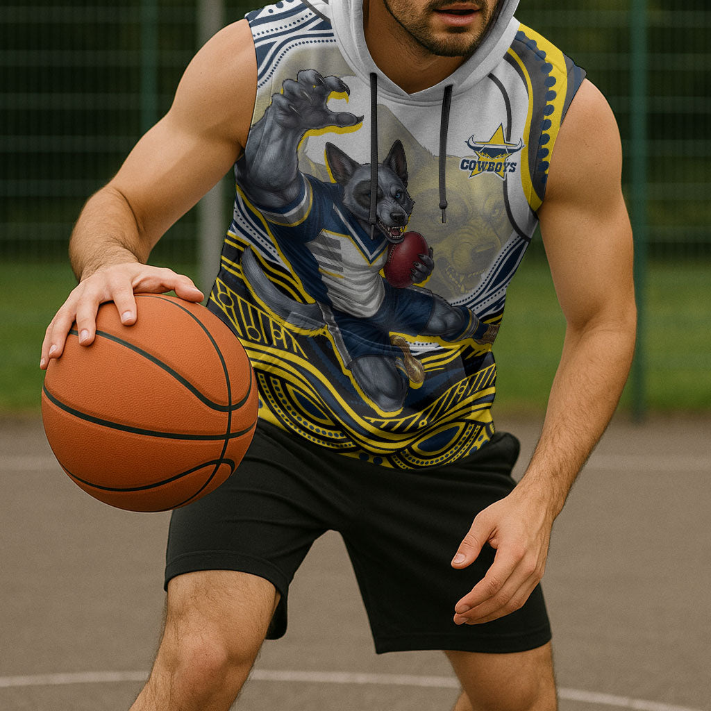 Personalized Melbourne Storm Sleeveless Hoodie Aboriginal Dot Art - Dreamtime Rugby Mascot