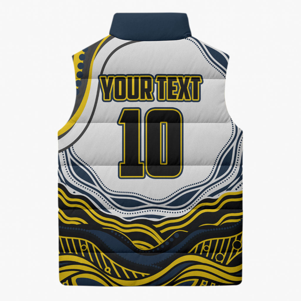 Personalized Melbourne Storm Sleeveless Puffer Jacket Aboriginal Dot Art - Dreamtime Rugby Mascot
