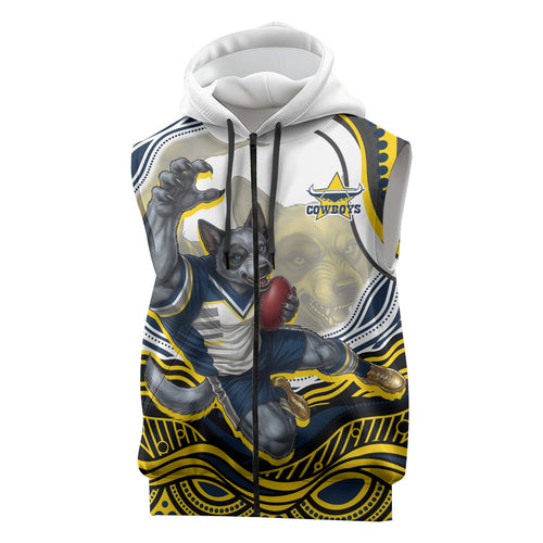 Personalized Melbourne Storm Sleeveless Zip Hoodie Aboriginal Dot Art - Dreamtime Rugby Mascot