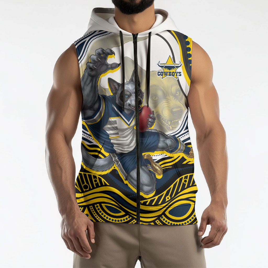 Personalized Melbourne Storm Sleeveless Zip Hoodie Aboriginal Dot Art - Dreamtime Rugby Mascot