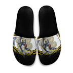 Personalized Melbourne Storm Slide Sandals Aboriginal Dot Art - Dreamtime Rugby Mascot