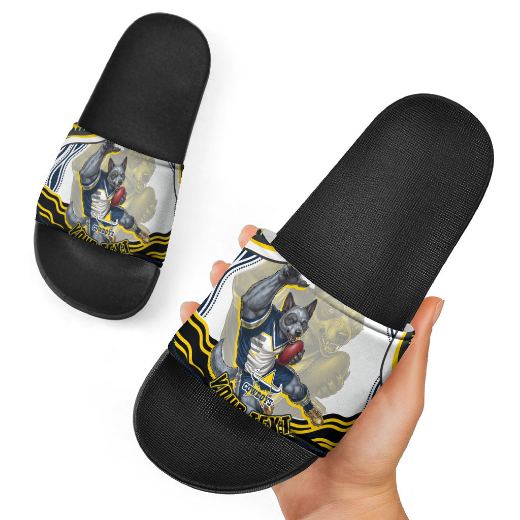 Personalized Melbourne Storm Slide Sandals Aboriginal Dot Art - Dreamtime Rugby Mascot