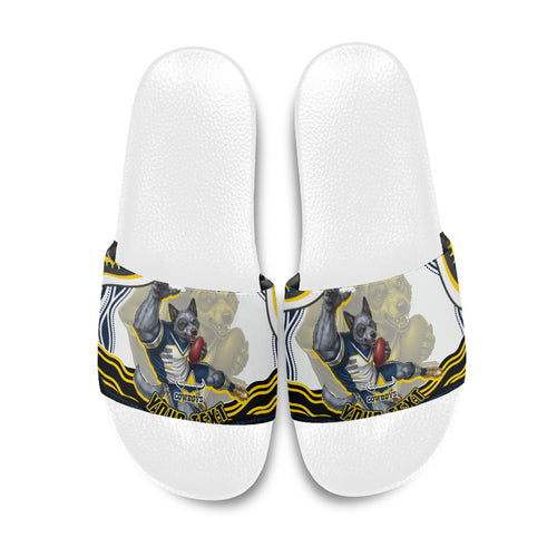 Personalized Melbourne Storm Slide Sandals Aboriginal Dot Art - Dreamtime Rugby Mascot