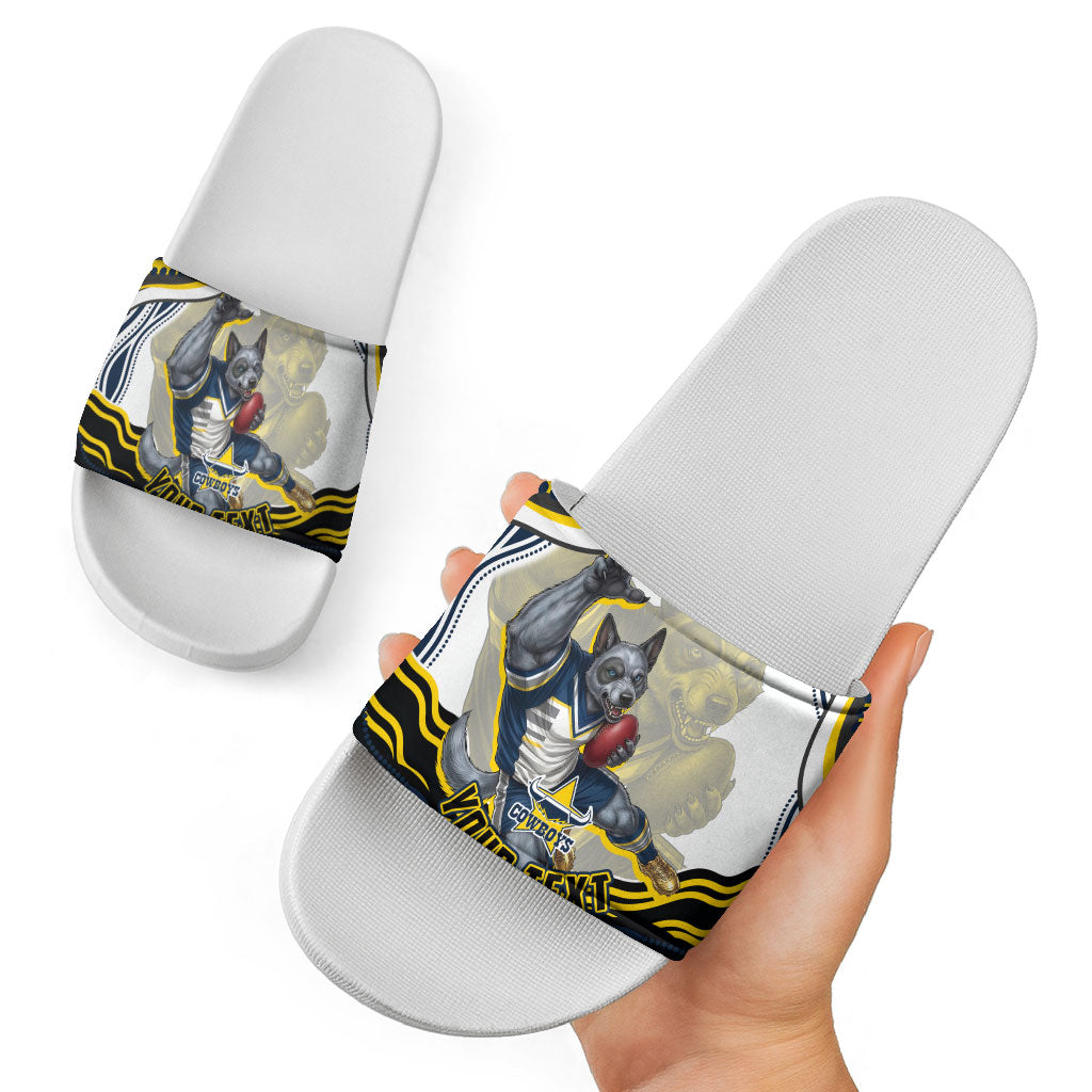 Personalized Melbourne Storm Slide Sandals Aboriginal Dot Art - Dreamtime Rugby Mascot