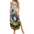 Personalized Melbourne Storm Summer Maxi Dress Aboriginal Dot Art - Dreamtime Rugby Mascot