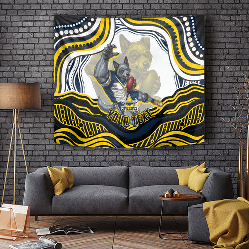 Personalized Melbourne Storm Tapestry Aboriginal Dot Art - Dreamtime Rugby Mascot