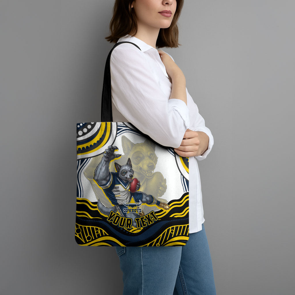 Personalized Melbourne Storm Tote Bag Aboriginal Dot Art - Dreamtime Rugby Mascot