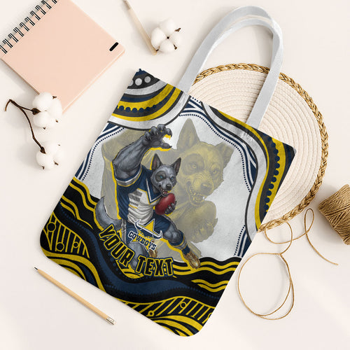 Personalized Melbourne Storm Tote Bag Aboriginal Dot Art - Dreamtime Rugby Mascot