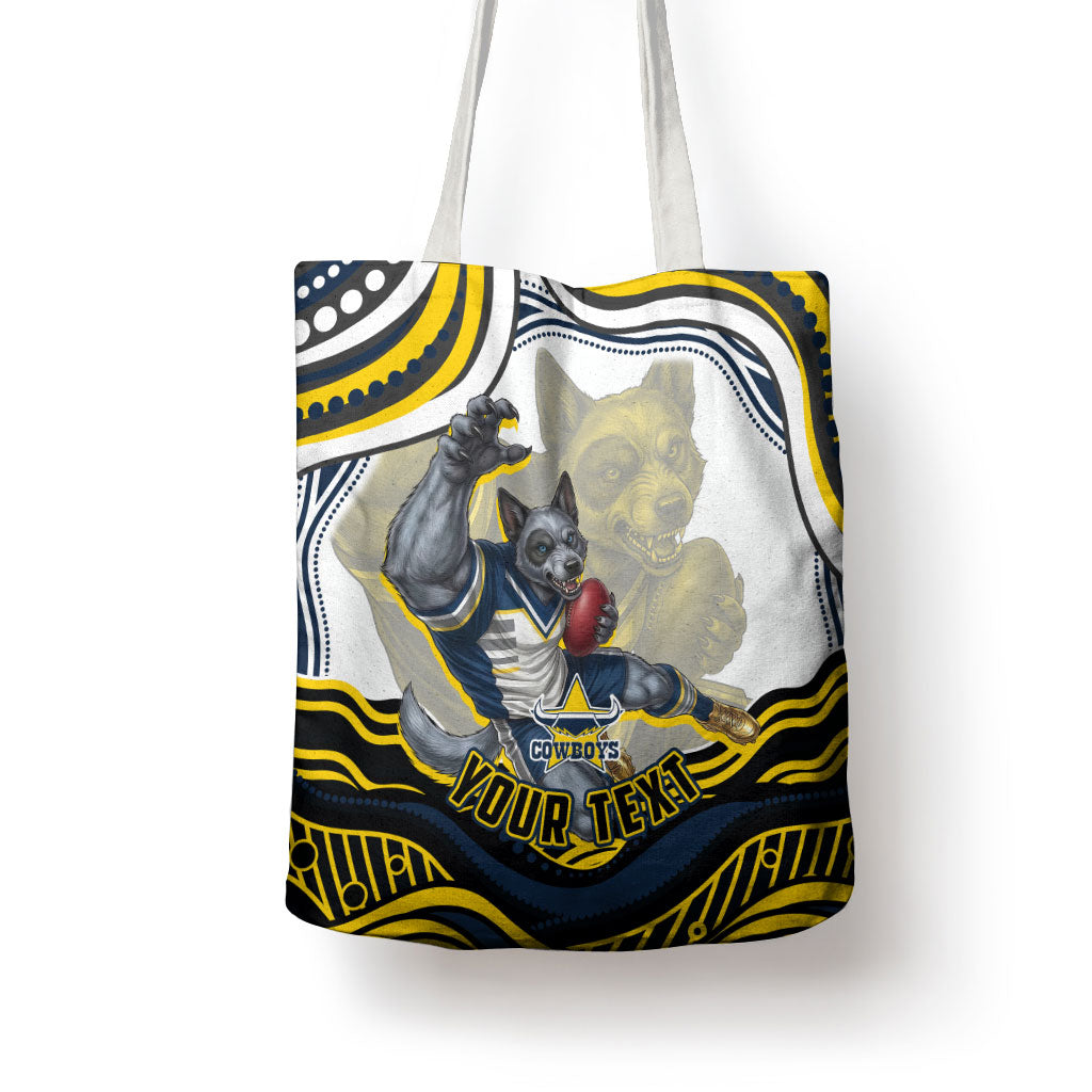 Personalized Melbourne Storm Tote Bag Aboriginal Dot Art - Dreamtime Rugby Mascot