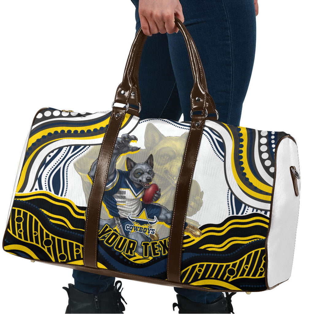 Personalized Melbourne Storm Travel Bag Aboriginal Dot Art - Dreamtime Rugby Mascot