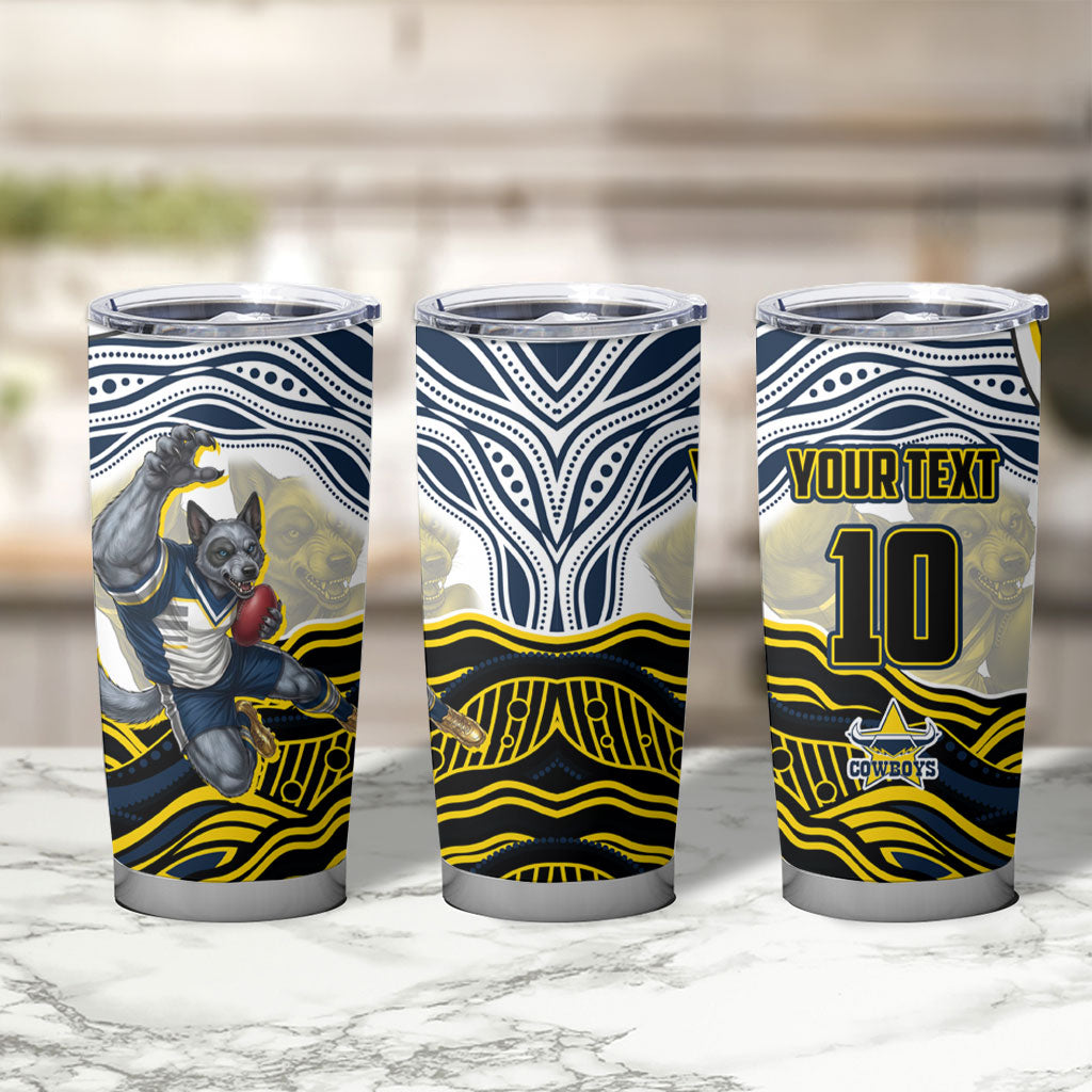 Personalized Melbourne Storm Tumbler Cup Aboriginal Dot Art - Dreamtime Rugby Mascot