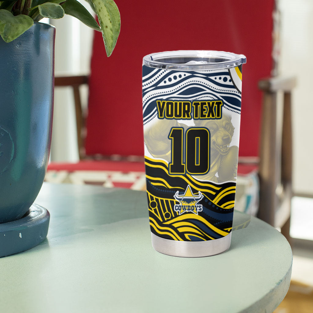 Personalized Melbourne Storm Tumbler Cup Aboriginal Dot Art - Dreamtime Rugby Mascot