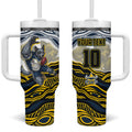 Personalized Melbourne Storm Tumbler With Handle Aboriginal Dot Art - Dreamtime Rugby Mascot