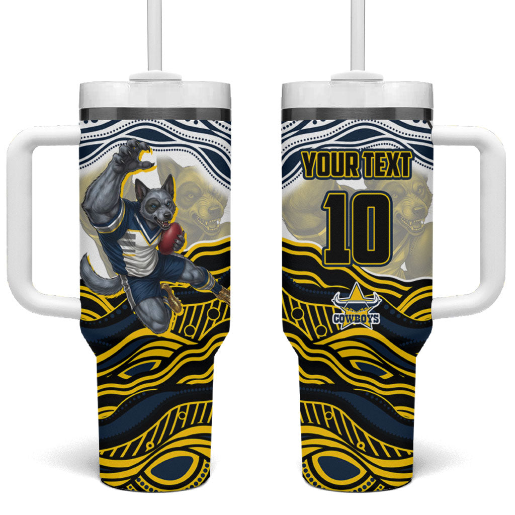 Personalized Melbourne Storm Tumbler With Handle Aboriginal Dot Art - Dreamtime Rugby Mascot