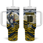 Personalized Melbourne Storm Tumbler With Handle Aboriginal Dot Art - Dreamtime Rugby Mascot