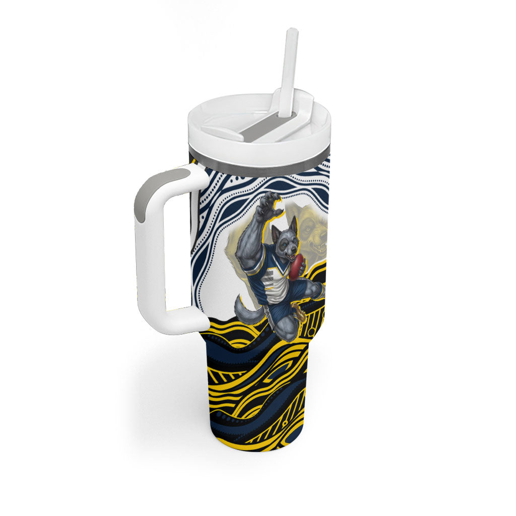 Personalized Melbourne Storm Tumbler With Handle Aboriginal Dot Art - Dreamtime Rugby Mascot