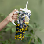 Personalized Melbourne Storm Tumbler With Handle Aboriginal Dot Art - Dreamtime Rugby Mascot