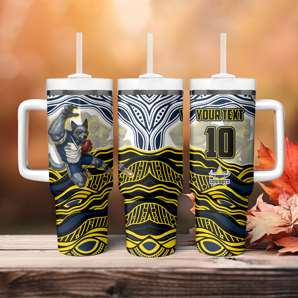Personalized Melbourne Storm Tumbler With Handle Aboriginal Dot Art - Dreamtime Rugby Mascot