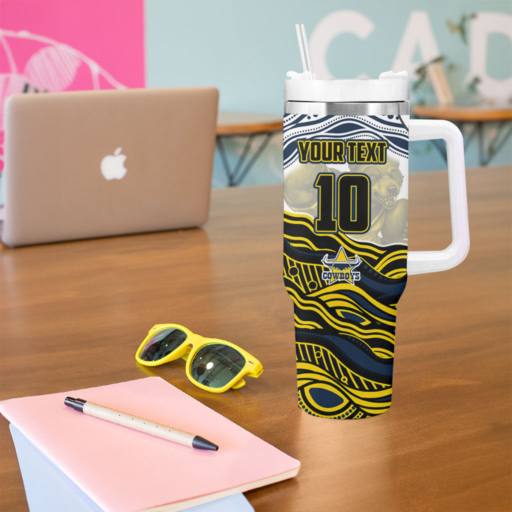 Personalized Melbourne Storm Tumbler With Handle Aboriginal Dot Art - Dreamtime Rugby Mascot