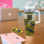 Personalized Melbourne Storm Tumbler With Handle Aboriginal Dot Art - Dreamtime Rugby Mascot