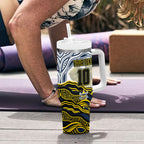 Personalized Melbourne Storm Tumbler With Handle Aboriginal Dot Art - Dreamtime Rugby Mascot