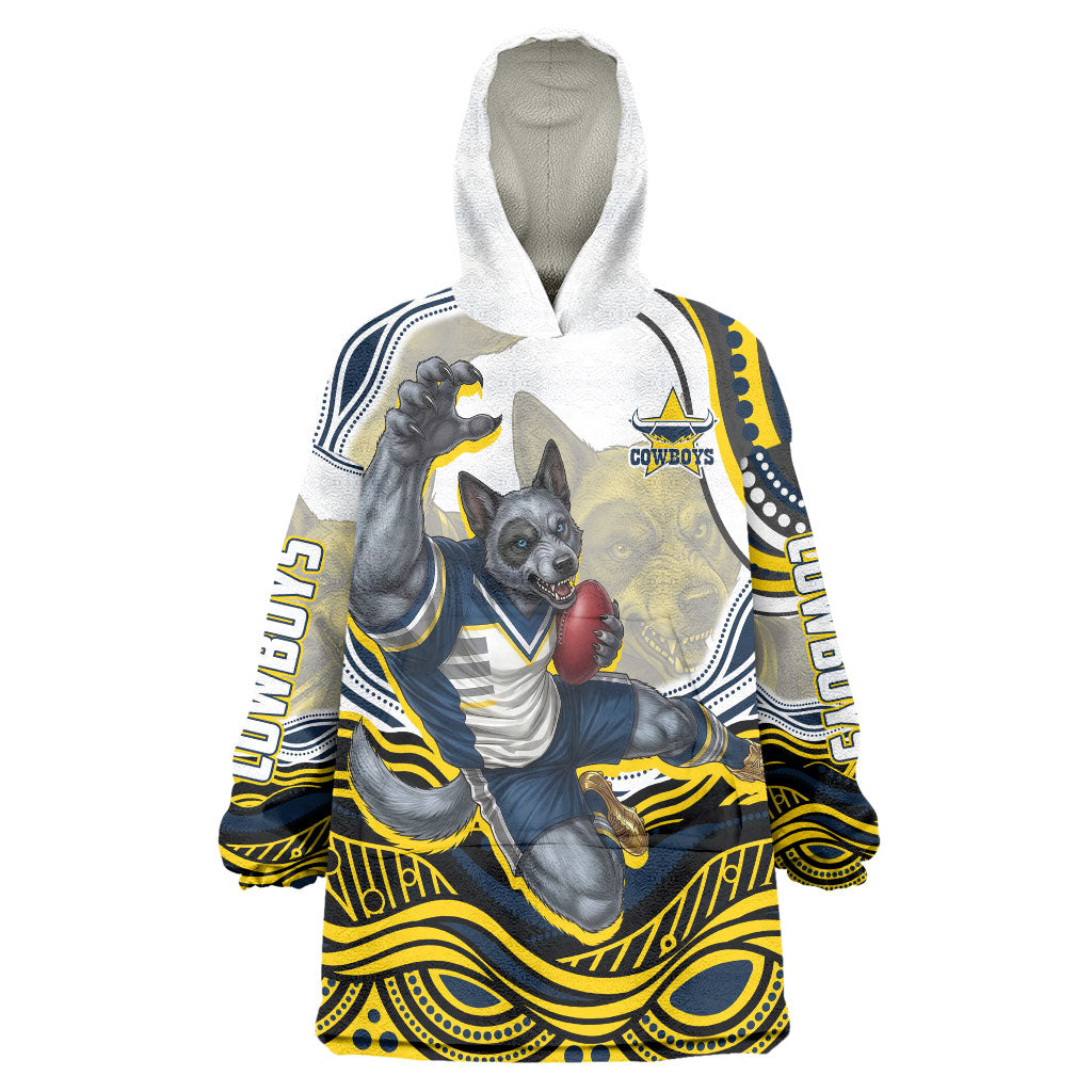 Personalized Melbourne Storm Wearable Blanket Hoodie Aboriginal Dot Art - Dreamtime Rugby Mascot