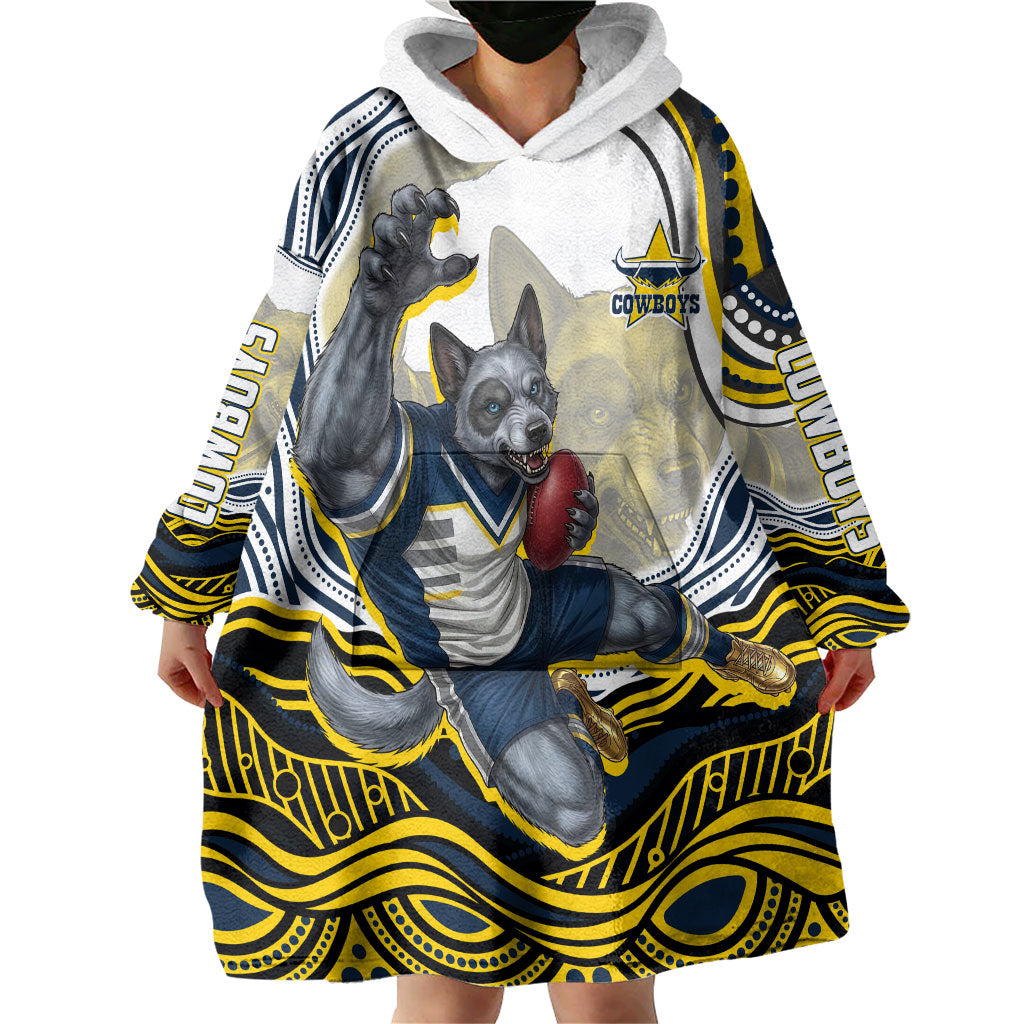 Personalized Melbourne Storm Wearable Blanket Hoodie Aboriginal Dot Art - Dreamtime Rugby Mascot