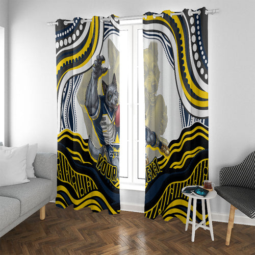 Personalized Melbourne Storm Window Curtain Aboriginal Dot Art - Dreamtime Rugby Mascot