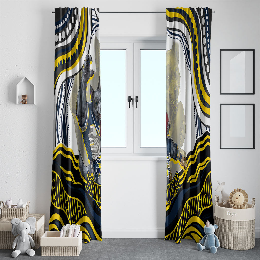 Personalized Melbourne Storm Window Curtain Aboriginal Dot Art - Dreamtime Rugby Mascot
